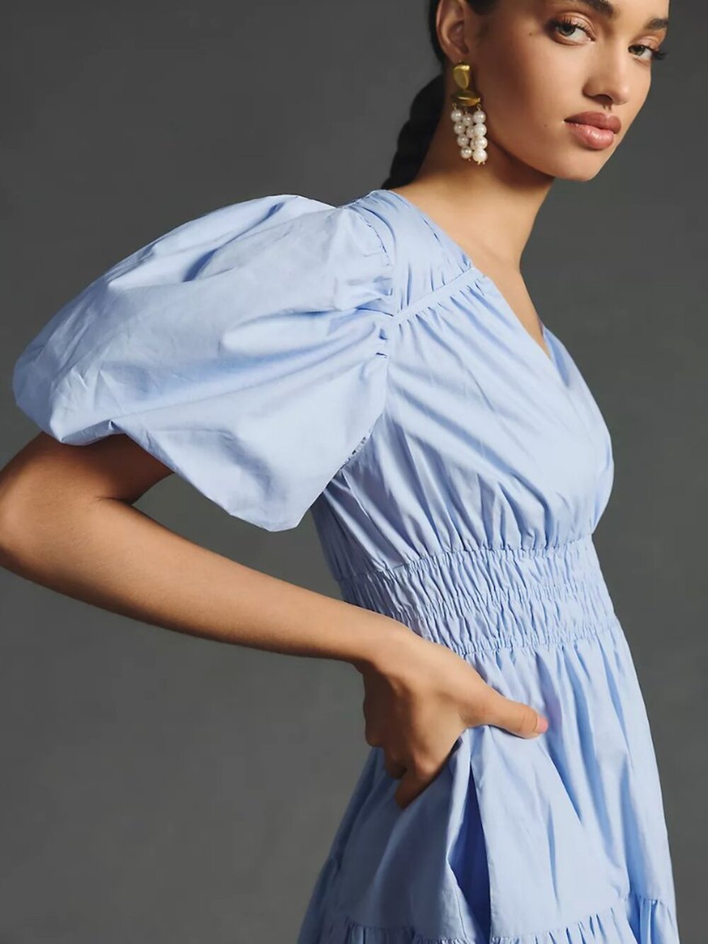 Moon River Puff Sleeve Midi Dress - Picture 4 of 7